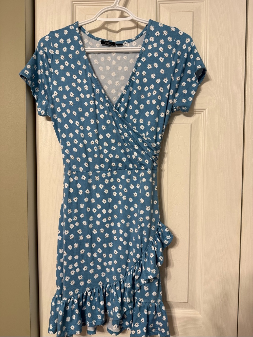 Rebel Sugar Blue Daisy Wrap Ruffle Mini Dress